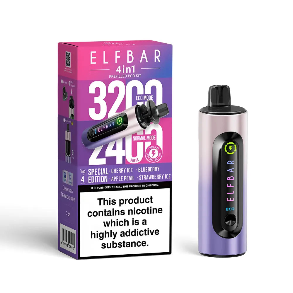 Elf Bar vape device in special edition and packaging on a white background