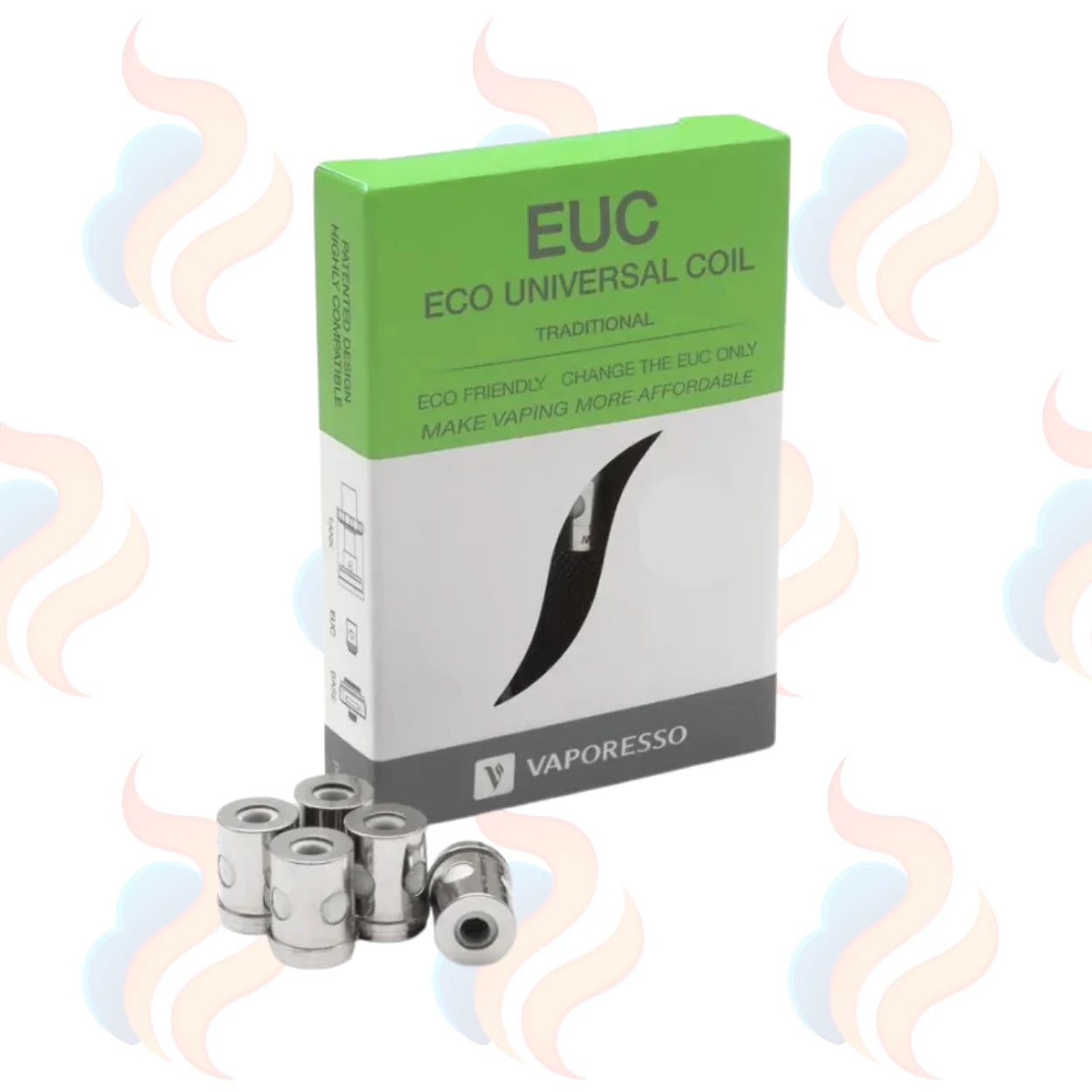 Vaporesso EUC Eco Universal Coil packaging with coils on a white background