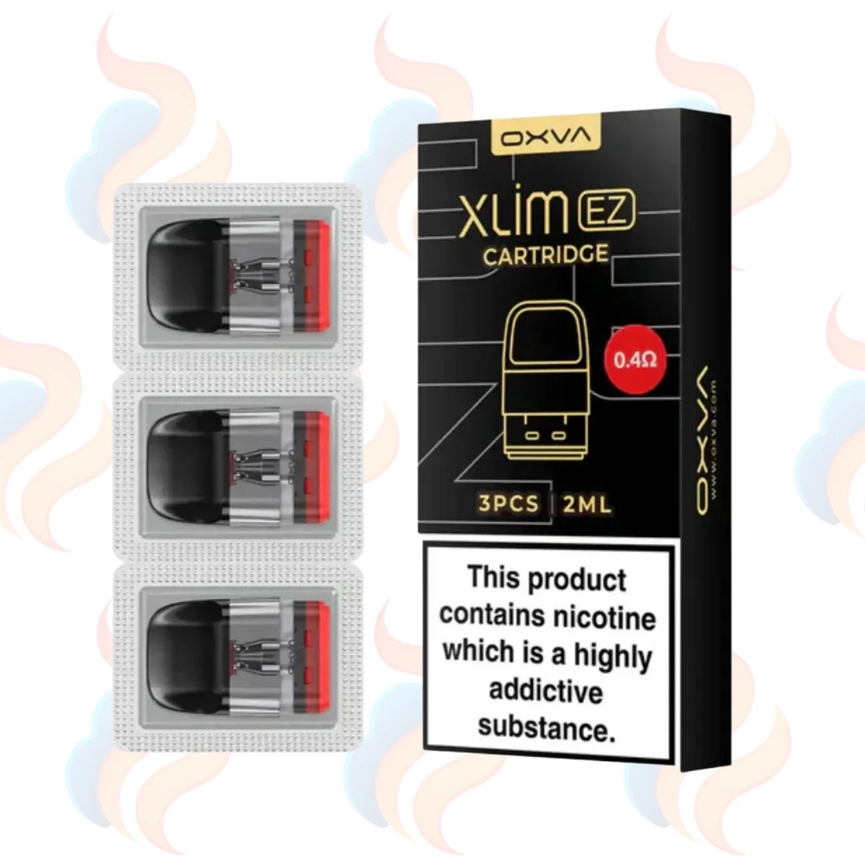 OXVA Xlim EZ Cartridge packaging with three cartridges on a white background