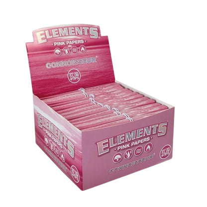 Elements Connoisseur pink rolling papers King Size Slim with tips 24-pack box