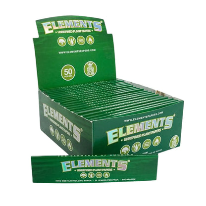 Elements 50-pack green unrefined plant King Size Slim rolling papers eco-friendly