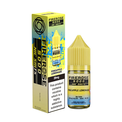 Elux Firerose 5000 nic salt e-liquid bottle in "Pineapple Lemonade" flavour with colourful packaging on a white background.