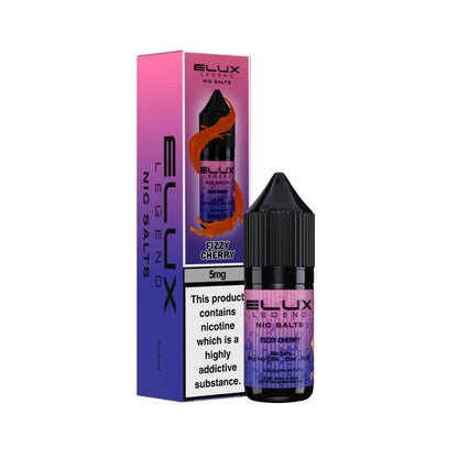 Elux Legend 5mg Nic Salts Fizzy Cherry e-liquid bottle and packaging on a white background