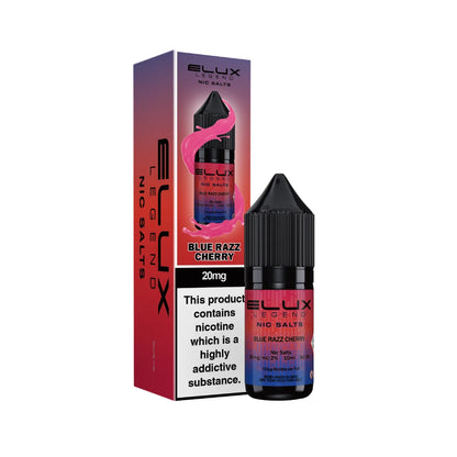 Elux Legend Nic Salts Blue Razz Cherry vape juice bottle and packaging on a white background