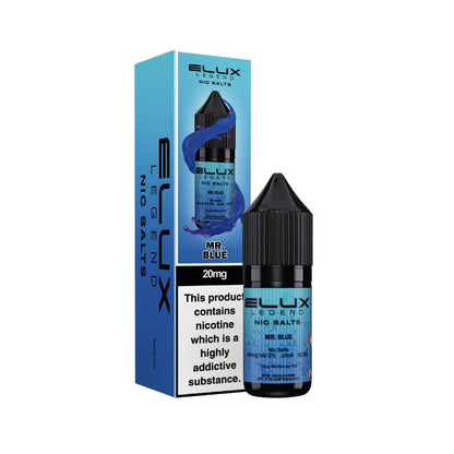 Elux Legend Nic Salts MR Blue vape juice bottle and packaging on a white background