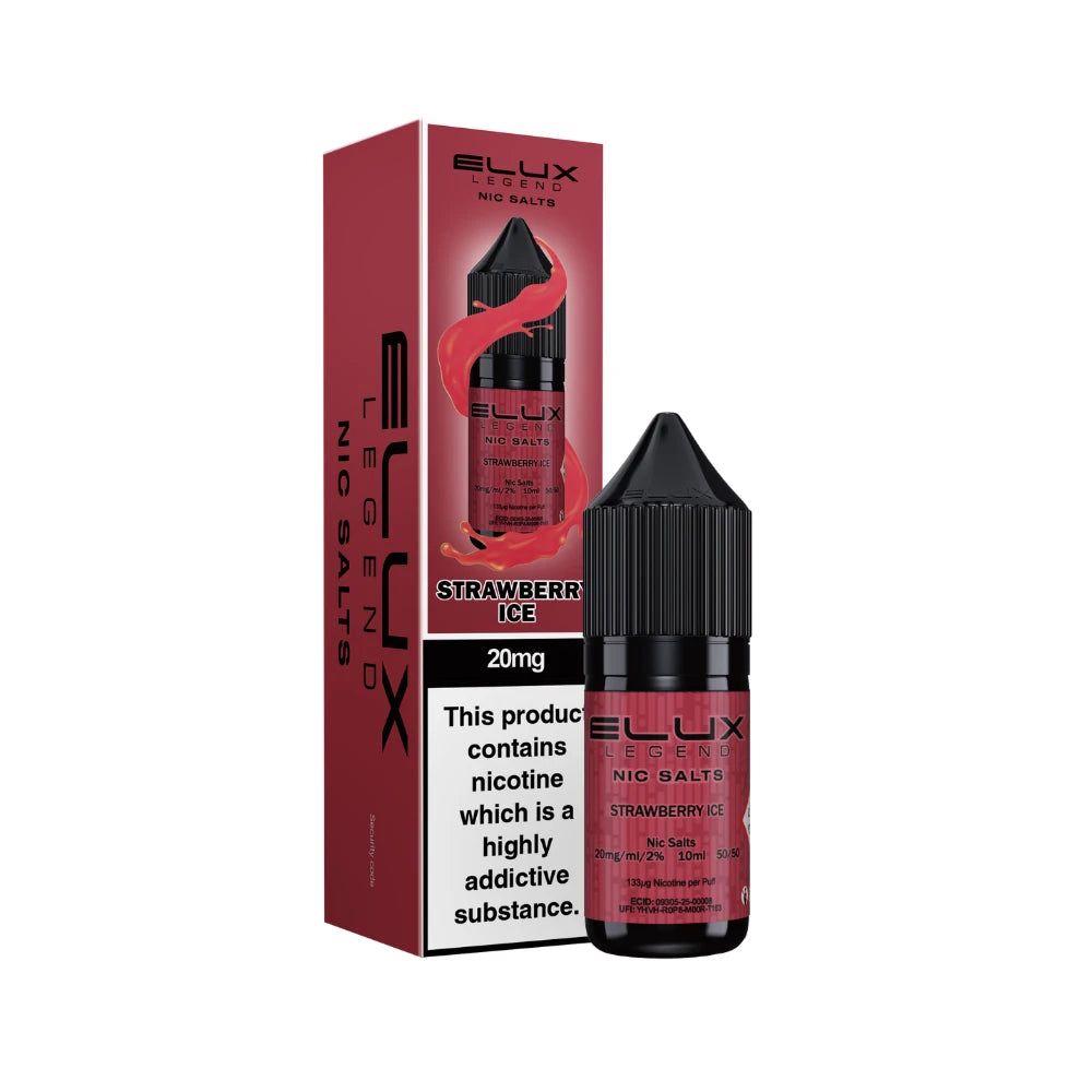 Elux Strawberry Ice vape juice bottle and packaging on a white background