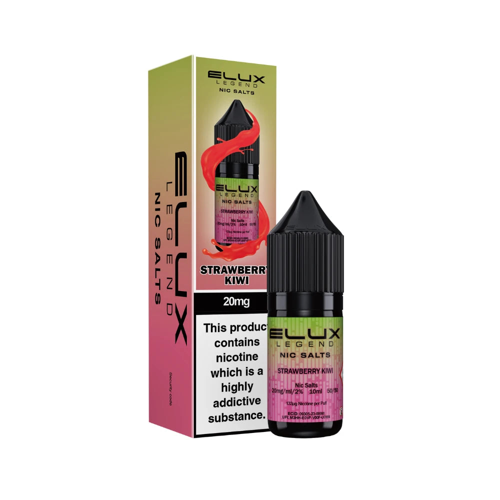 Elux Strawberry Kiwi vape juice bottle and packaging on a white background