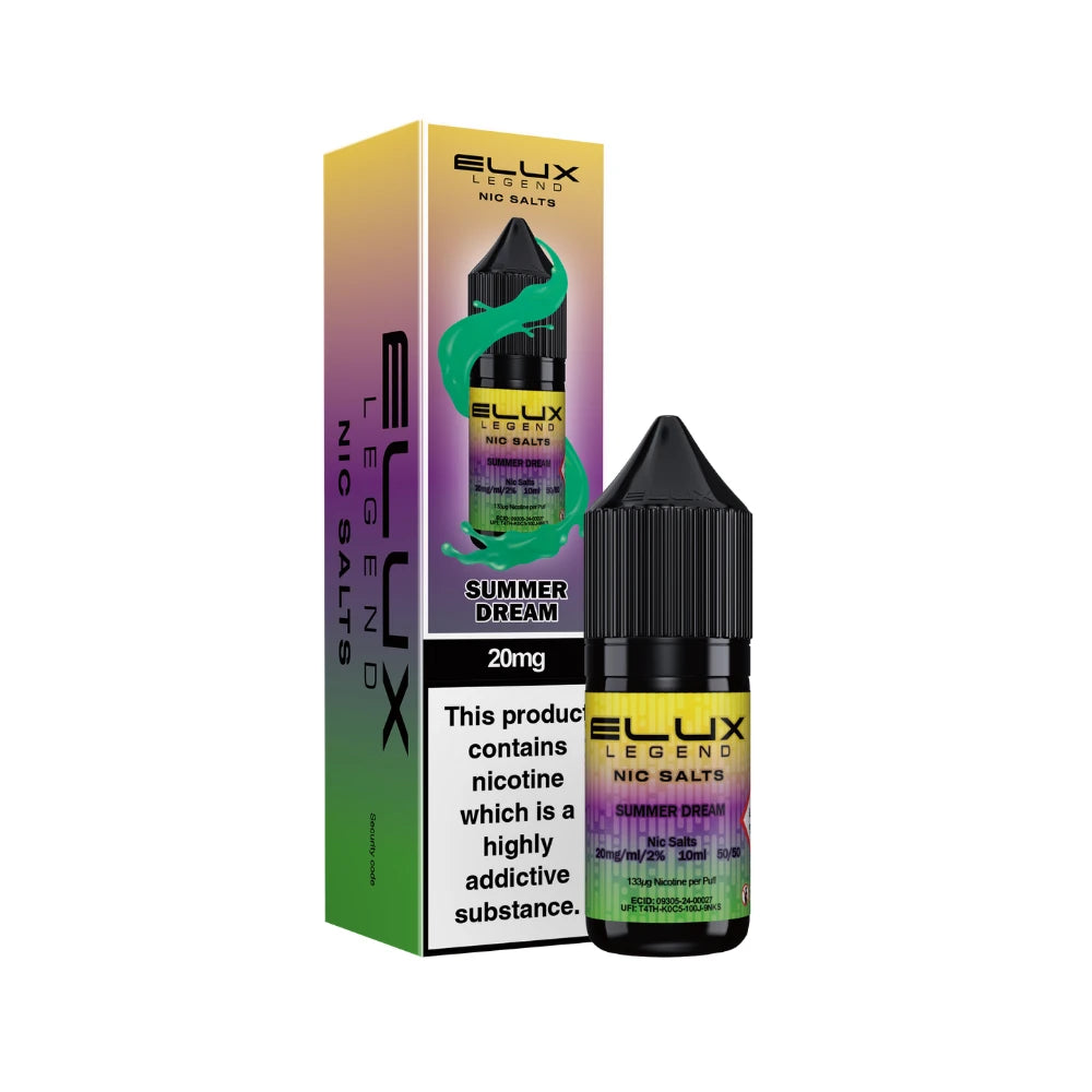 Elux Legend Nic Salts Summer Dream vape juice bottle and packaging on a white background