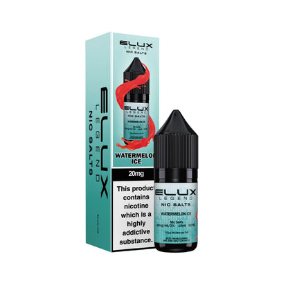 Elux Legend Nic Salts Watermelon Ice vape juice bottle and packaging on a white background