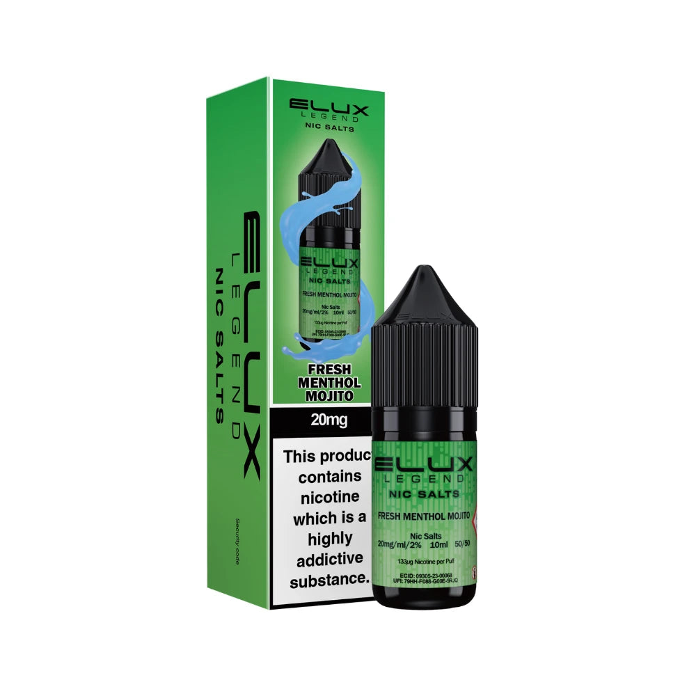Elux Fresh Menthol Mojito vape juice bottle and packaging on a white background