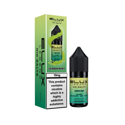Elux Legend Nic Salts Lemon Mint vape juice bottle and packaging on a white background