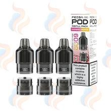 Three Feoba Pro 6000 refills on a white background with UK Vape Supply Logo