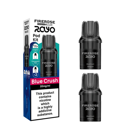 Elux Firerose Rayo refill pods in "Blue Crush" flavour with colourful packaging on a white background