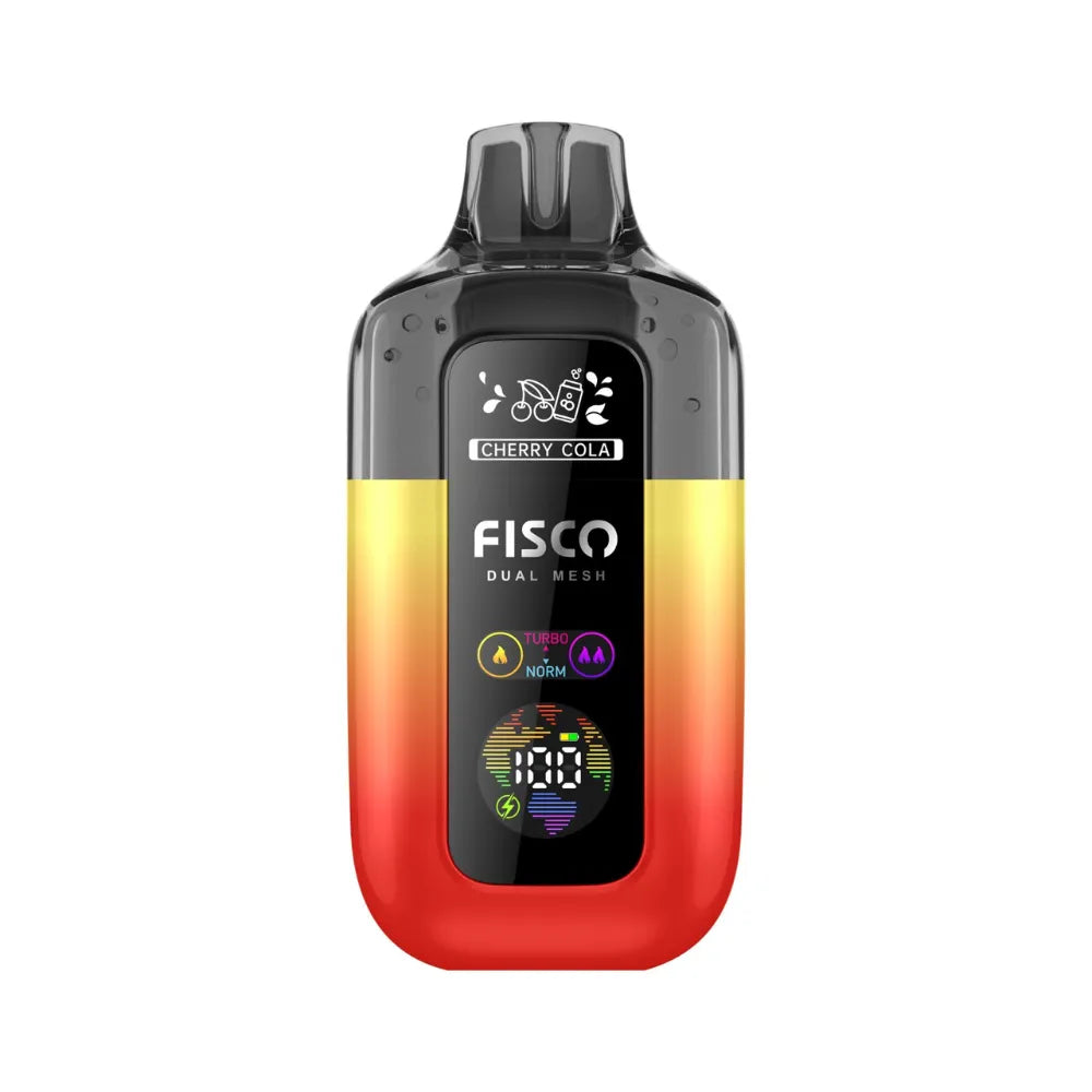Fisco vape Cherry Cola device with gradient design on a white background
