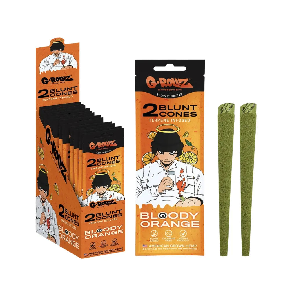 G-Rollz Blunt Cones packaging with Bloody Orange flavour on a white background