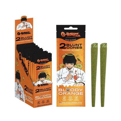 G-Rollz Blunt Cones packaging with Bloody Orange flavour on a white background