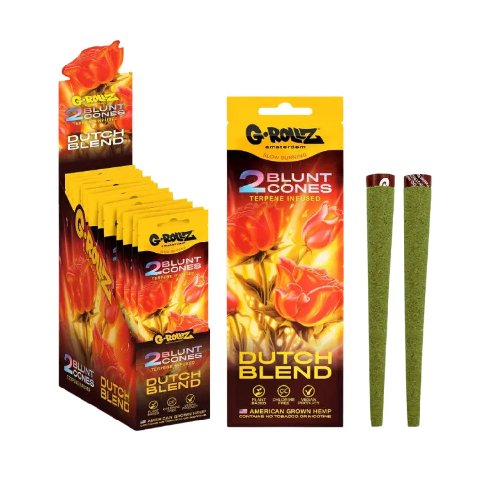 G-Rollz "Dutch Blend" Blunt Cones packaging with two cones on a white background