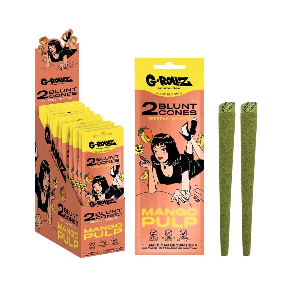 G-Rollz Mango Pulp cones packaging with two cones displayed on a white background