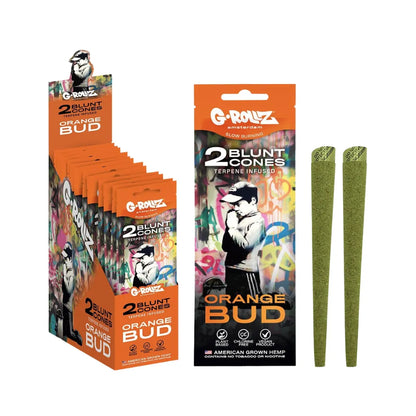 G-Rollz Blunt Cones "Orange Bud" flavour packaging with orange and black design on a white background