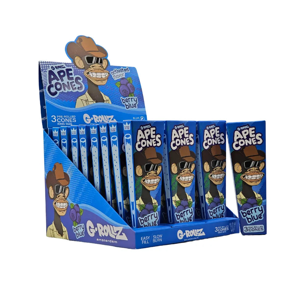 Display of G-Rollz Ape Cones - Berry Blue flavour