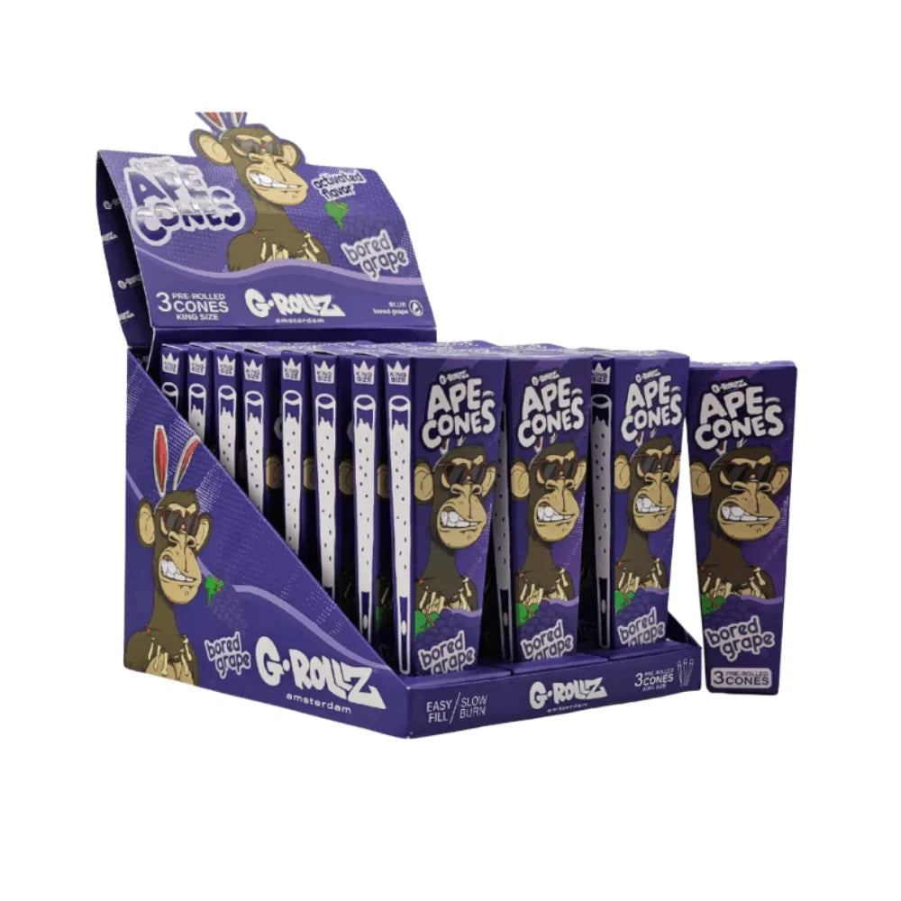 Display of G-Rollz Ape Cones - Bored Grape flavour