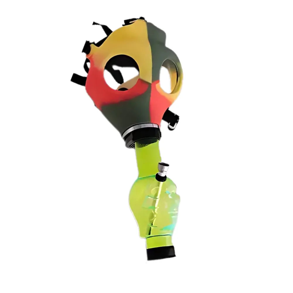 Colorful gas mask bong on a white background
