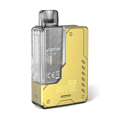 Gold vape device with 'GOTEK' branding on a white background