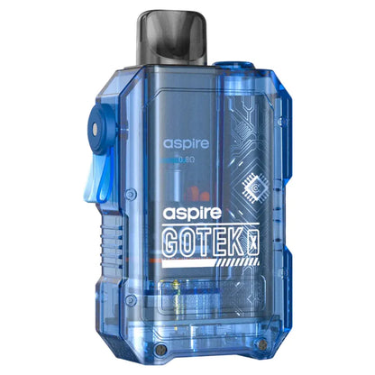 Blue Aspire Gotek vaping device on a white background