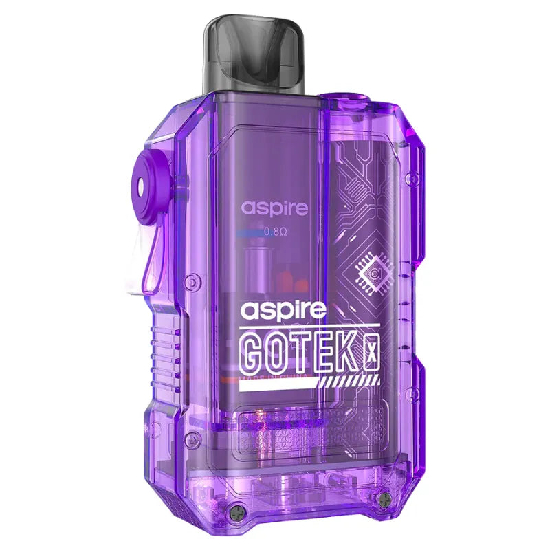 Purple vape device with 'aspire' branding on a white background