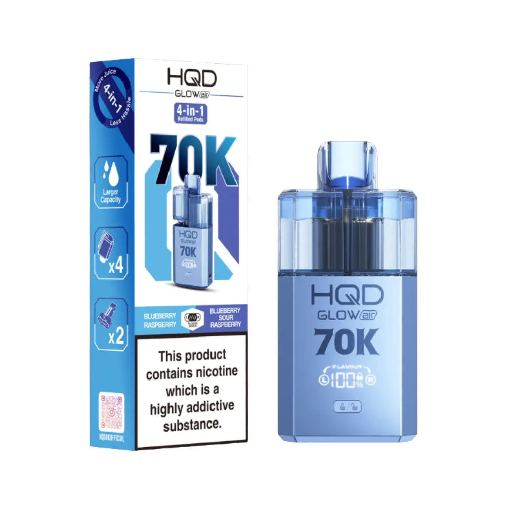 HQD Glow vape device and packaging on a white background