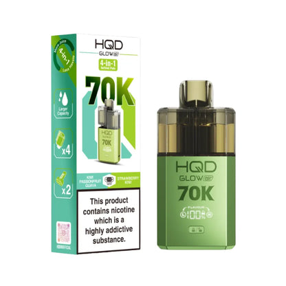 HQD Glow vape device and packaging on a white background