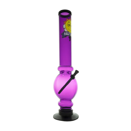 Purple acrylic bong with a black accent on a white background