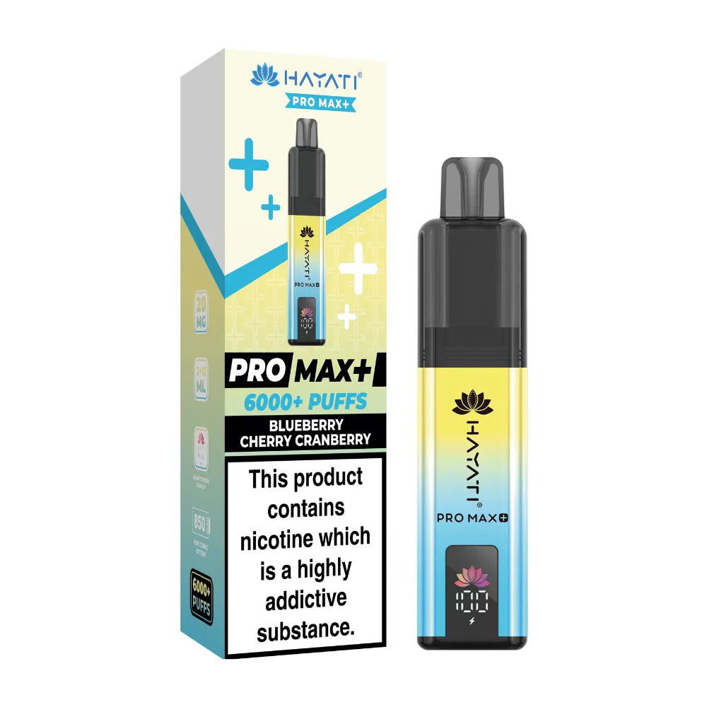 Hayati Pro Max+ vape device and packaging on a white background