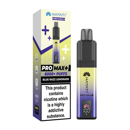 Hayati Pro Max+ vape device and packaging on a white background