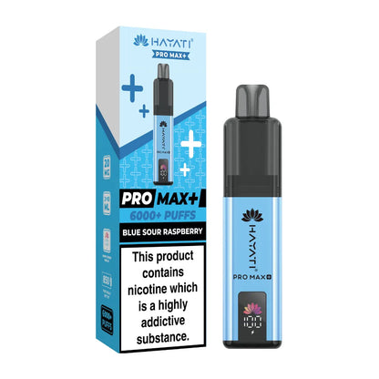 Hayati Pro Max+ vape device and packaging on a white background