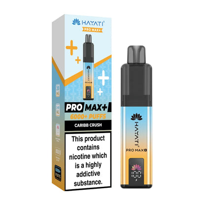 Hayati Pro Max+ vape device and packaging on a white background