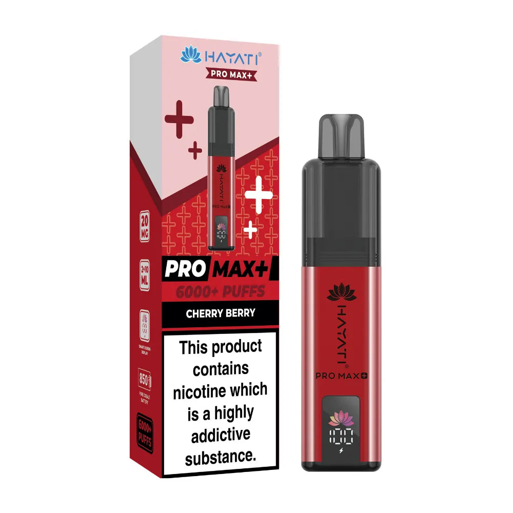Hayati Pro Max+ vape device and packaging on a white background