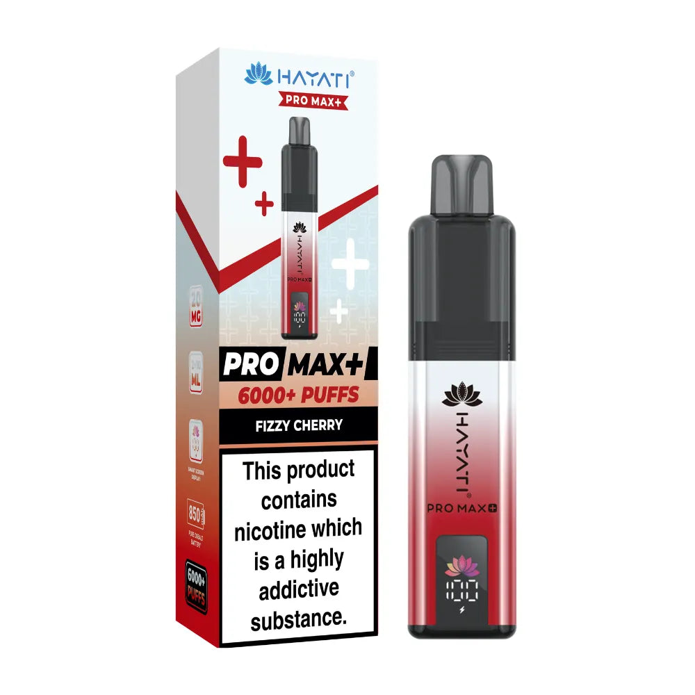 Hayati Pro Max+ vape device and packaging on a white background
