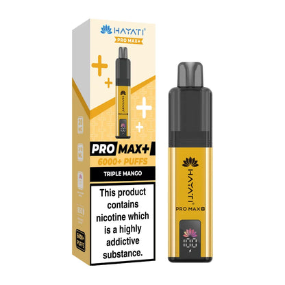 Hayati Pro Max+ vape device and packaging on a white background