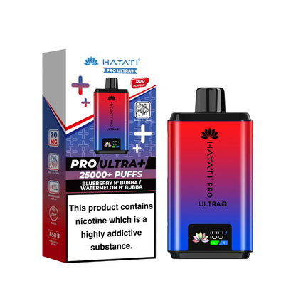 Hayati Pro Ultra+ vape device and packaging on a white background