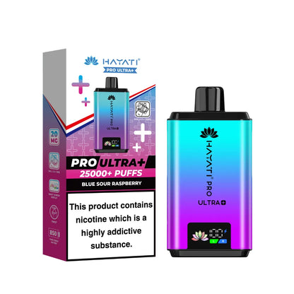 Hayati Pro Ultra+ vape device and packaging on a white background