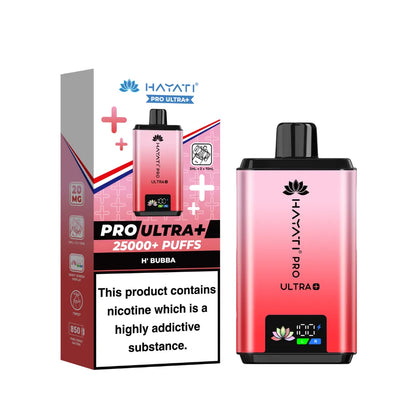 Hayati Pro Ultra+ vape device and packaging on a white background