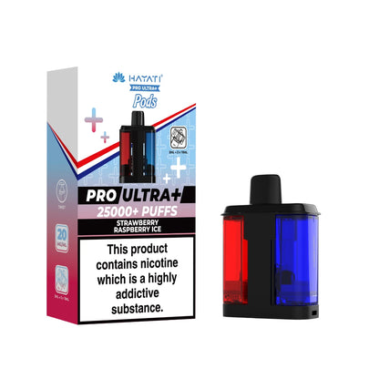 Hayati Pro Ultra+ "Strawberry Raspberry Ice" Refill Pod with colourful packaging on a white background.