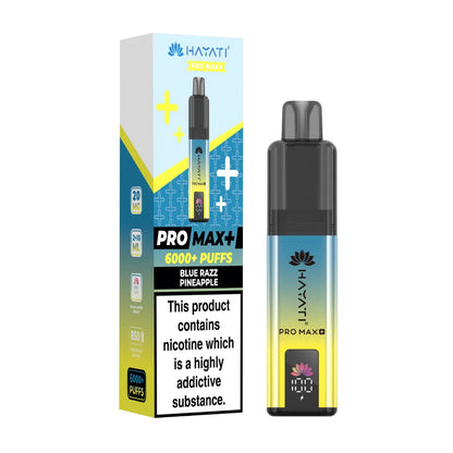Hayati Pro Max+ vape device and packaging on a white background