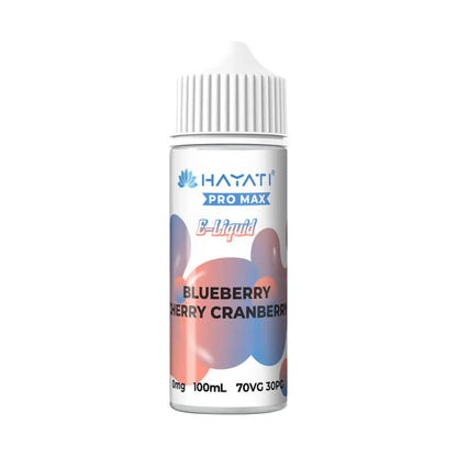 Hayati Pro Max e-liquid bottle with blueberry cherry cranberry flavor on a white background
