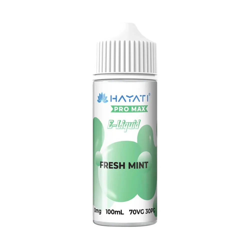 Hayati Pro Max e-liquid bottle for fresh mint flavor on a white background