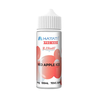 Hayati Pro Max e-liquid bottle for red apple ice flavor on a white background