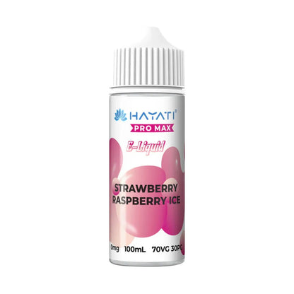 Hayati Pro Max e-liquid bottle for strawberry raspberry ice flavor on a white background