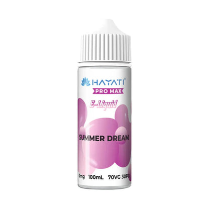 Hayati Pro Max e-liquid bottle summer dream with pink design on a white background