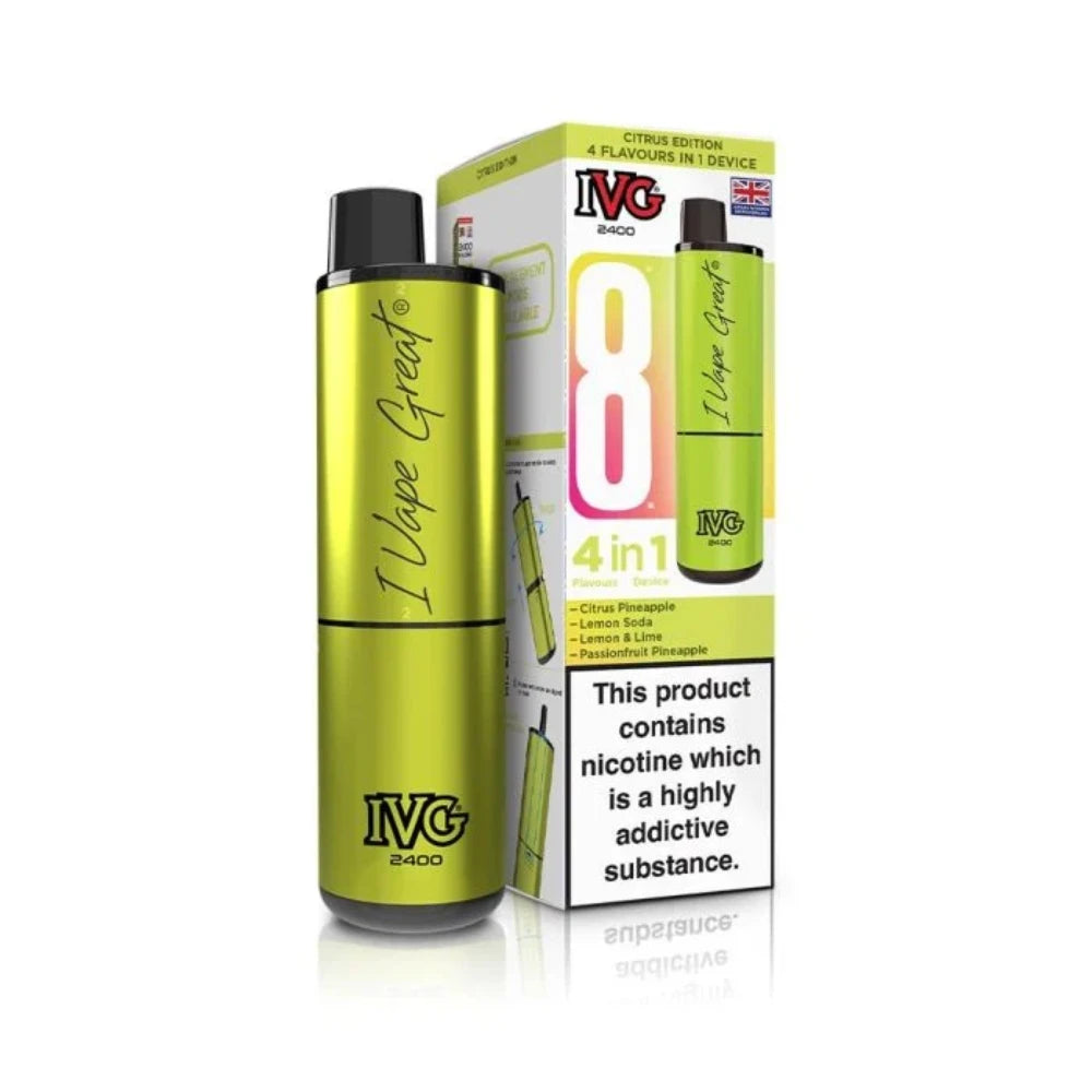 IVG 2400 4 in 1 vape device in "Citrus Edition" with colourful packaging on a white background.